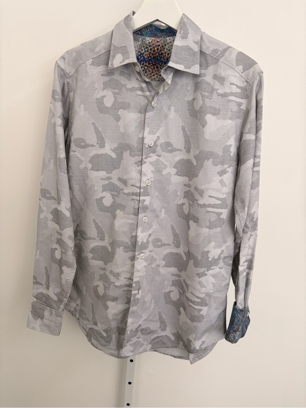 Robert Graham Gray Camo Dress Shirt with Contrast Cuff